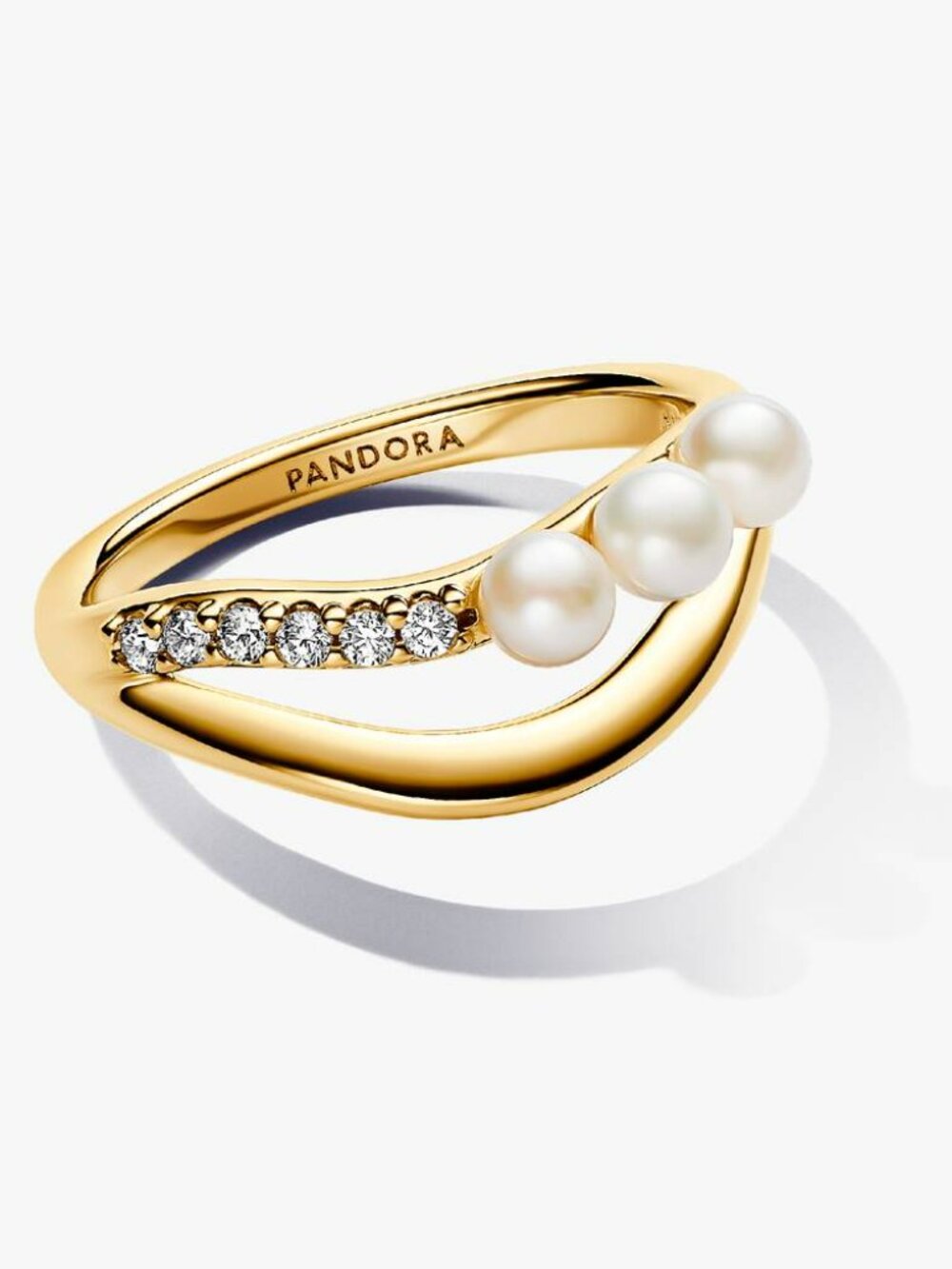 Pandora Treated Freshwater Cultured Pearl & Organically Shaped Double Band Ring - Picture 2 of 5